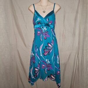Twenty One Teal Floral‎ Asymmetrical Dress